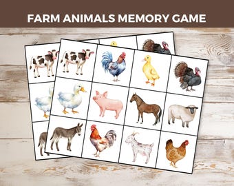 Farm Animals Memory Game, Matching Pictures, Preschool Printables, Matching Cards, Farm Life Flashcards, Farm Animal Activity, Toddler Games
