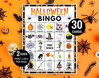 Halloween Bingo, 30 Halloween Bingo Cards, Halloween Games, Kids Halloween Party Game, Cute Halloween Bingo Activity, PDF