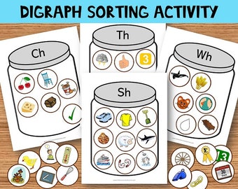 Digraph Sorting Activity Jars, Initial Consonant Digraphs Sh Ch Th Wh, Printable, Montessori, Homeschool Resources, Toddler, Preschool, PDF