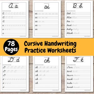 Cursive Writing Practice Worksheets, Printable Handwriting Tracing Sheets, Learning to Write, Digital Download