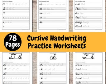 Cursive Practice Worksheets, Printable Handwriting Tracing Sheets, Digital Download PDF