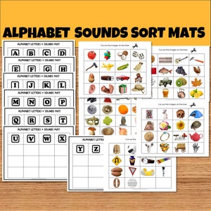 Alphabet Letter Sound Sorting Mats Activity with Images + Words, Montessori Learning,  ABC Letter Educational Game, ESL Resource, Homeschool