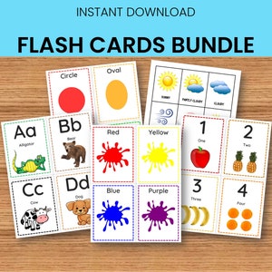 Flash Cards Bundle, 26 Alphabet Letters, Numbers 1 to 20, 16 Shapes, 11 Colors, 9 Weather Cards, Flashcards for Kids, Toddlers, Kindergarten