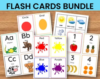 Paquete de tarjetas didácticas para preescolar: Alfabeto, números, formas y colores (descarga digital)