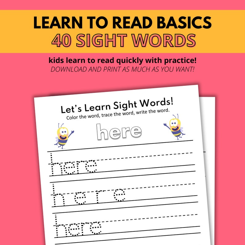40 Printable Dolch Prek Sight Words Worksheets Bonus Prek Etsy
