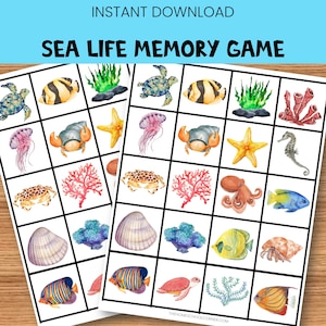 Juego de memoria de vida marina, imágenes coincidentes, actividad de animales del océano, imprimibles Montessori, tarjetas a juego, tarjetas didácticas de vida marina, juegos cognitivos