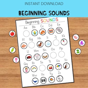 Actividad de emparejamiento de letras para niños, juego de fonética, sonidos iniciales, carpeta de aprendizaje preescolar, aprendizaje preescolar de kínder