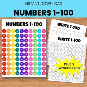 Contar hasta 100, Números del 1 al 100, Póster Montessori, Números arcoíris, Guardería Montessori, Impresión de números, Recursos para el aula, Tabla de cien