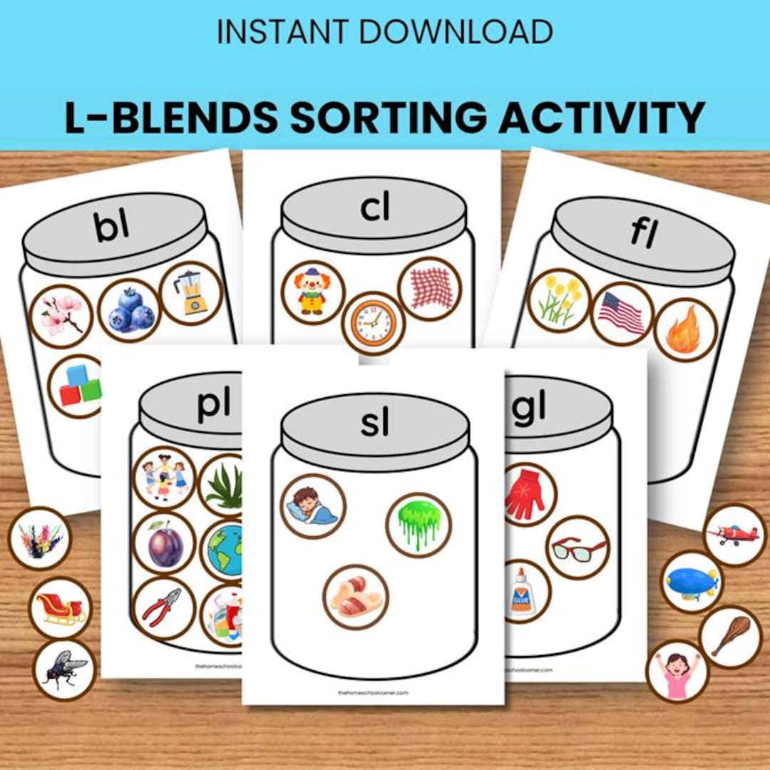 Consonant L-blends Sorting Activity Jars for Kids, Recognize Bl, Cl, Fl ...