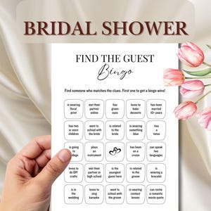 Bingo para encontrar al invitado, Bingo para la despedida de soltera, Bingo para la boda, Bingo para conocerse, Plantilla de bingo imprimible