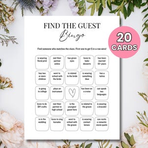 Bingo para despedidas de soltera, Bingo para encontrar al invitado, Bingo para conocerse, Bingo para bodas, Bingo para encontrar a alguien, Juego imprimible