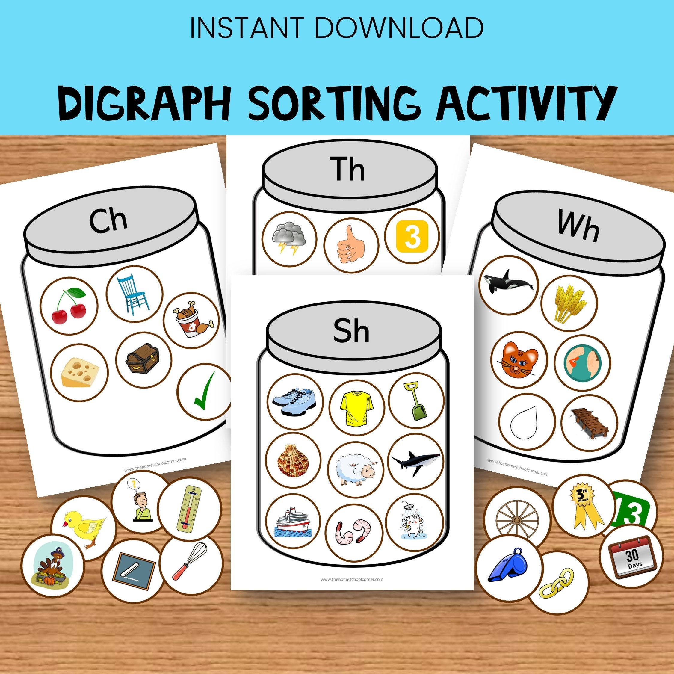 Digraph Sorting Activity Jars, Initial Consonant Digraphs Sh