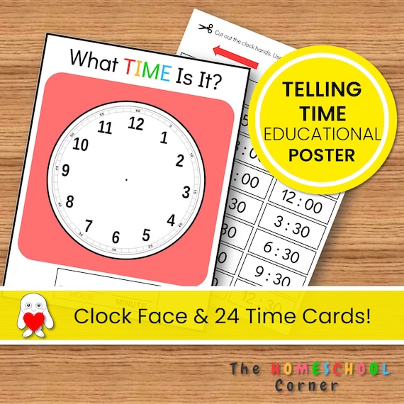 Telling Time Clock Face Printable Classroom Clock Learn to - Etsy