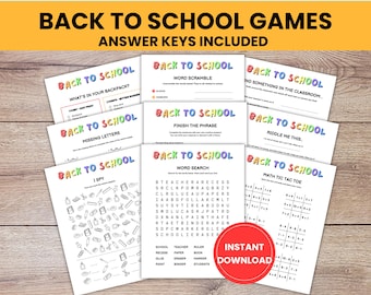 Back to School druckbare Aktivitäten: Arbeitsblatt-Bundle für Klassenspiele (PDF-Download)