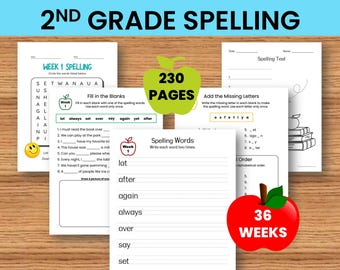 2nd Grade Spelling Worksheets: 36 Weeks of Daily Activities (Digital Download)