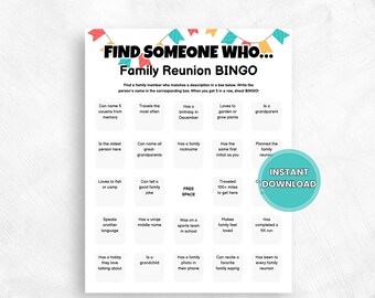 Family Reunion Bingo Printable, Find the Guest Bingo, Family Reunion Games, Find Someone Who Bingo, Fun Family Reunion Game, PDF