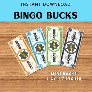ビンゴバックス印刷可能、ビンゴゲームマネー、小道具マネー、フェイクマネー、報酬ドル、ミニバックス、カラー、白黒、即時ダウンロード、PDF