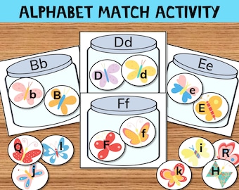 Alfabetsmatchningsspel: Montessori förskole-ABC-aktivitet (digital nedladdning)