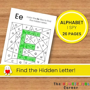 Veo veo, encuentra la letra oculta, hojas de trabajo del alfabeto para niños, letras mayúsculas y minúsculas, páginas para colorear del alfabeto, educativo