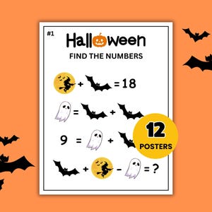 Rompecabezas matemáticos de Halloween, ecuaciones de preálgebra, grados 6-7 (descarga digital)