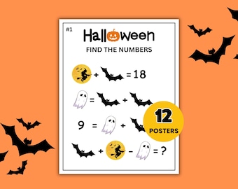 Halloween Math Puzzles, Pre-Algebra Equations, Grades 6-7 (Digital Download)