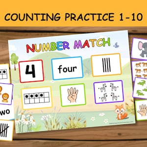 Subitize Flash Cards & Mat: 6 Representations of 1-10, Counting Activity, Number Recognition Match Printable