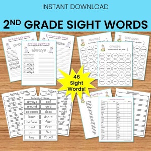 2nd Grade Sight Words Worksheets: Trace, Write, Color (Digital Download)
