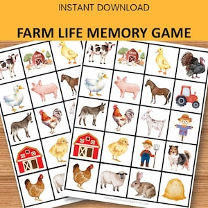 Farm Life Memory Game: Matching Cards for Kids (PDF)