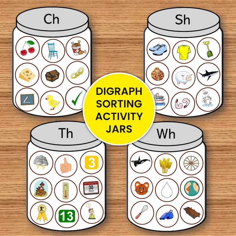 Digraph Sorting Activity Jars Initial Consonant Digraphs Sh Etsy