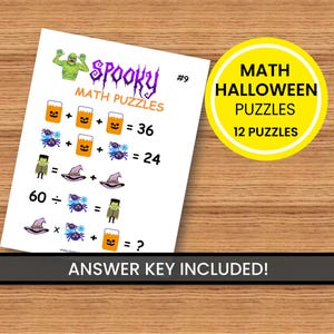 Halloween Math Puzzles: Pre-Algebra Equations, Grades 2-5 (PDF)