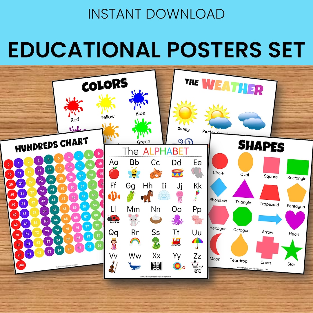 Educational Posters Classroom Bundle, Alphabet Letters, Hundred Chart ...