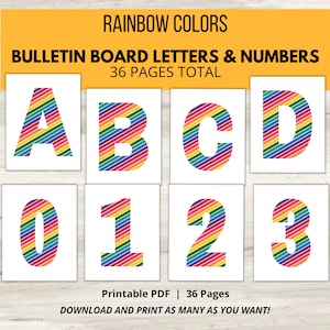 Printable Bulletin Board Letters, Classroom Decor, Bulletin Board Kit, Letters and Numbers, Rainbow Colors