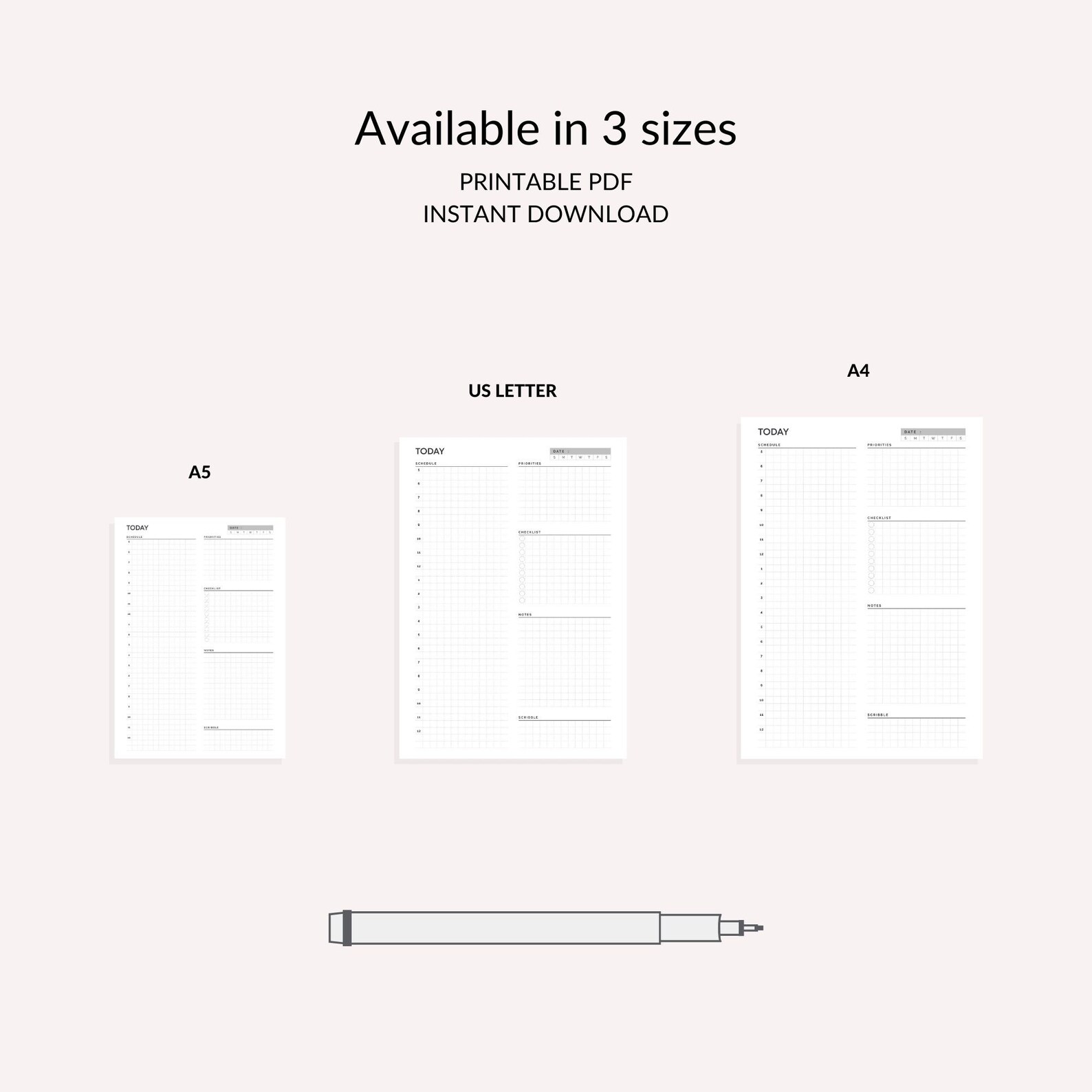 Daily Planner, Printable Half Sizeletter Inserts, Daily Planners and ...