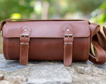 Leather Barrel Bag, Shoulder Bag, Crossbody Bag,Cylinder Bag Vintage Style Gift for Her, Made from Full Grain Leather, Made in Greece