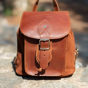 Leather Backpack Brown Suede/Leather Brown ,Full Grained Leather Backpack,Handmade in Greece,Gift for her.