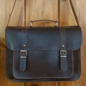 Bolso mensajero de cuero antiguo marrón, maletín, bolso profesional, cuero de vaca genuino, bolso de cartera grande, asa superior