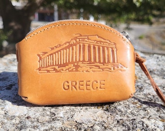 Leather Money Pouch, Handmade Zipper Wallet, Genuine Leather,Vintage Money Purse,Made in GreeceCoin Wallet,Slim Wallet Keychain Wallet