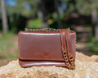 【OURO】LEATHER BASKET BAG [正規品] [関税・送料込み] バック Handmade Leather Bag With Golden Chain Strap, Genuine