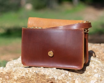 Handmade Leather Bag With Golden Chain Strap, Genuine