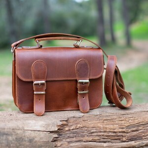 Natural Color,Handmade Small Satchel Bag, Old School Bag, Shoulder Bag, Handle bag, Crossbody bag, Cowhide Genuine Leather image 2