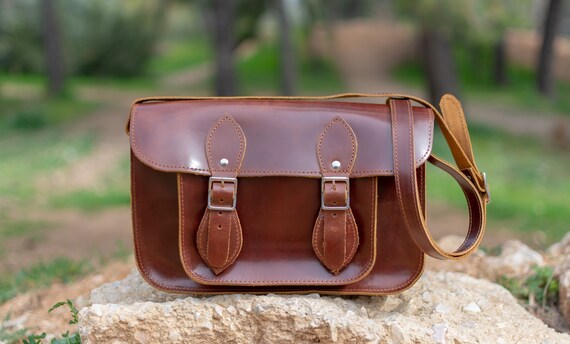 Vintage leather school best sale satchel