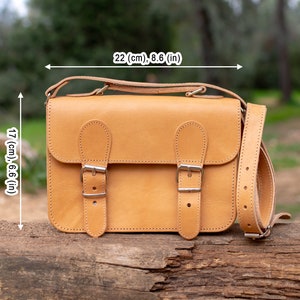 Natural Color,Handmade Small Satchel Bag, Old School Bag, Shoulder Bag, Handle bag, Crossbody bag, Cowhide Genuine Leather image 10