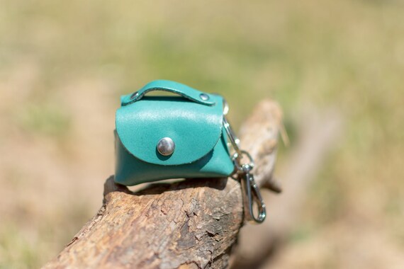 Green  Leather Keychain ,Mini Bag Fob, 100% Genuine Leather ,Leather Keychain,Handmade Leather Gift