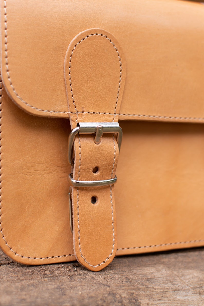 Natural Color,Handmade Small Satchel Bag, Old School Bag, Shoulder Bag, Handle bag, Crossbody bag, Cowhide Genuine Leather image 5