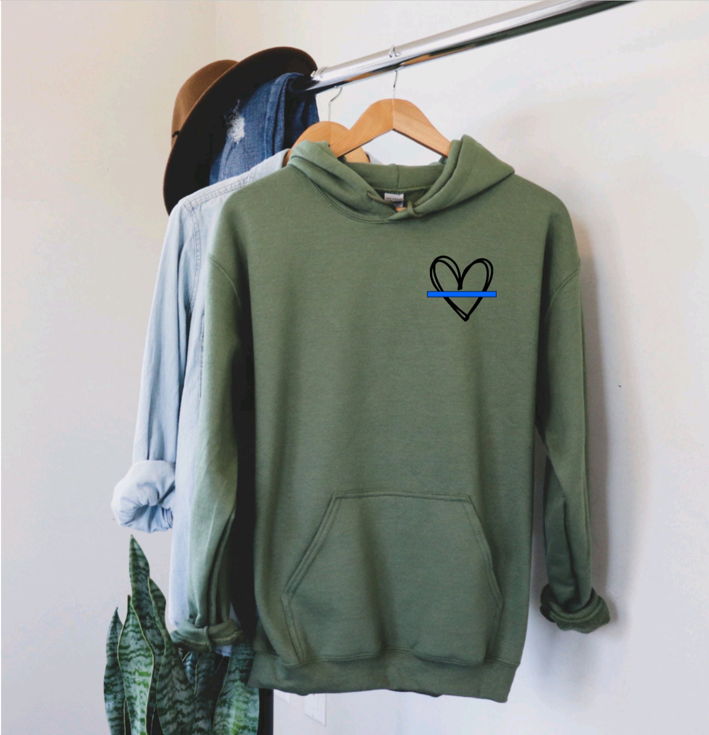 Police Wife Sweatshirt Hoodie With Blue Line Heart Left Chest - Etsy