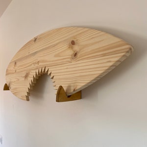 Wooden surfboard shark decoration