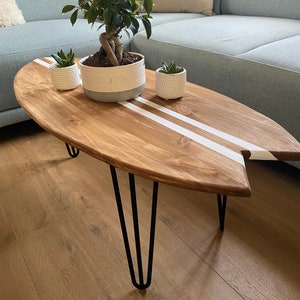 Wooden surfboard coffee table