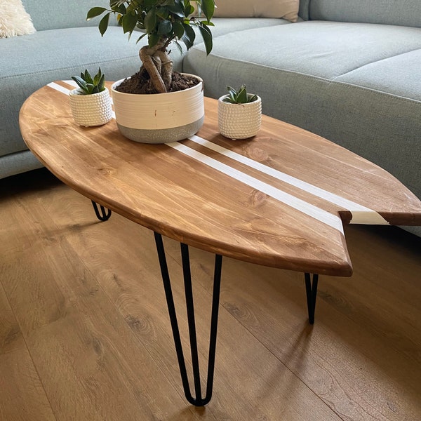 Table basse bois planche de surf