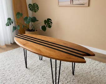 XL Surfboard Coffee Table | Large Wood Beach Furniture |Oversized Family Surf Table | Extra Large Living Room Surfboard Table