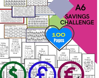 A6 Savings Challenge Bundle: 100 Trackers, PDF Printable